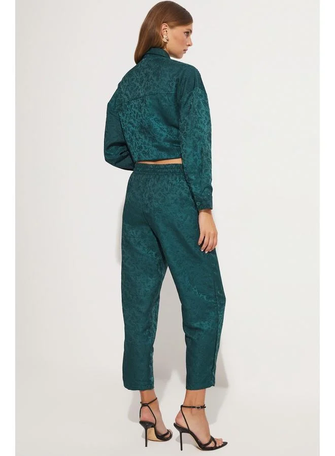 JUNE June Women Exclusive Waist Elastic Rayon Blend Self-Patterned Woven Trouser Teal