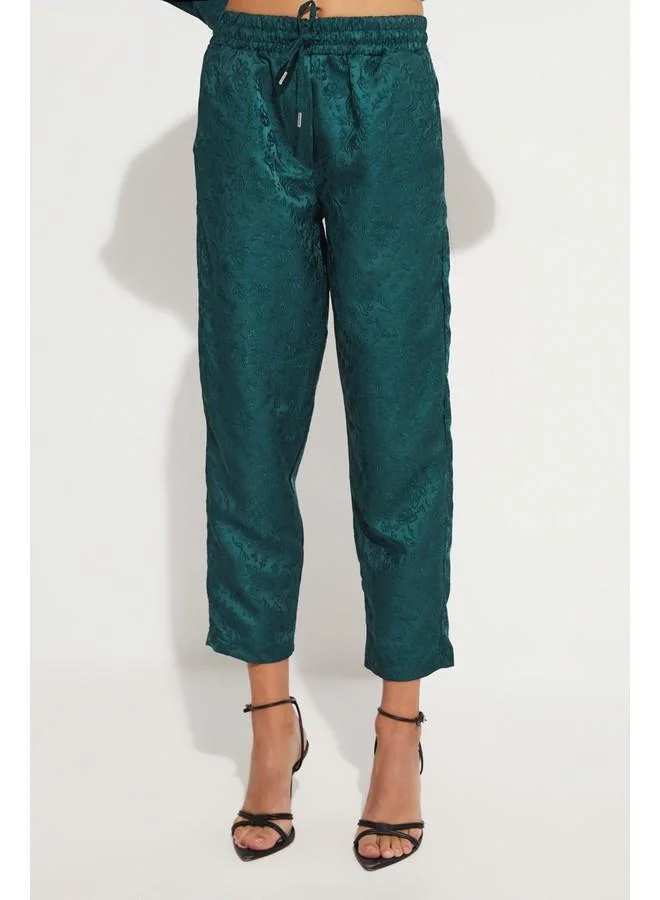 JUNE June Women Exclusive Waist Elastic Rayon Blend Self-Patterned Woven Trouser Teal