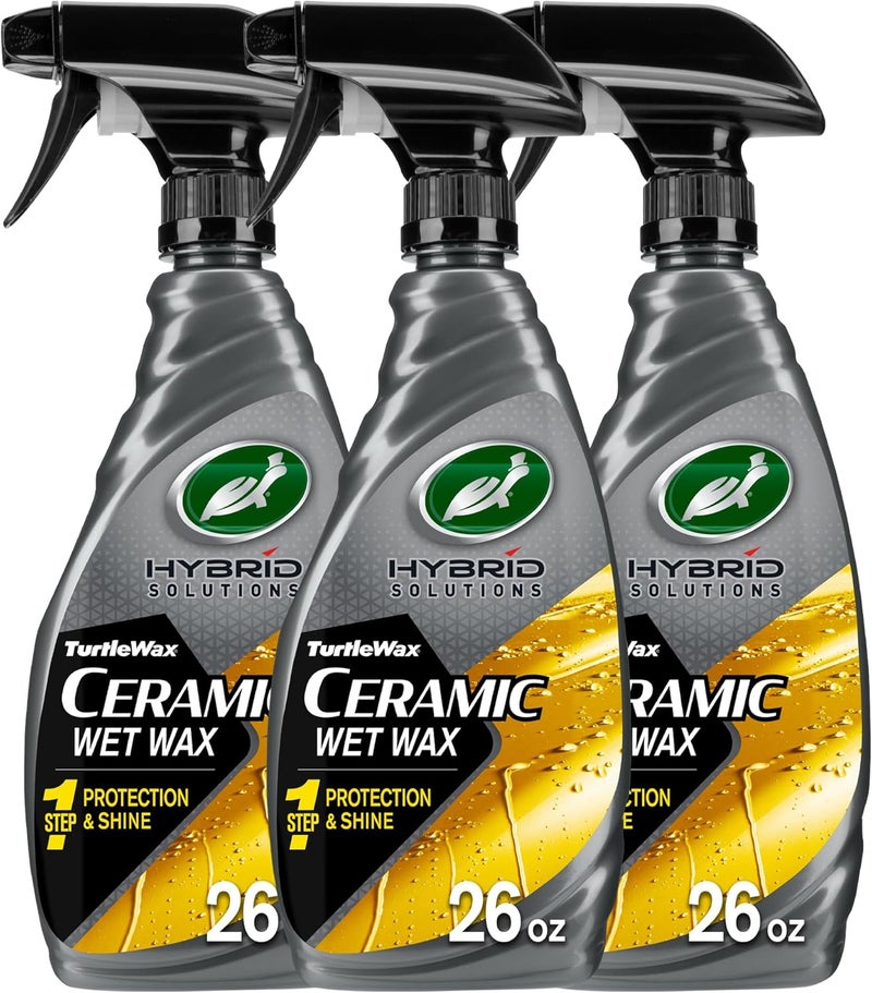 TurtleWax Hybrid Solutions Ceramic Wet Wax, Spray on Car Wax for 1-Step High Gloss Shine and Ceramic Coating Protection for Paint, Wheels,Glass and More, Extreme Water Beading, 26 oz (Pack of 3) - Image 1