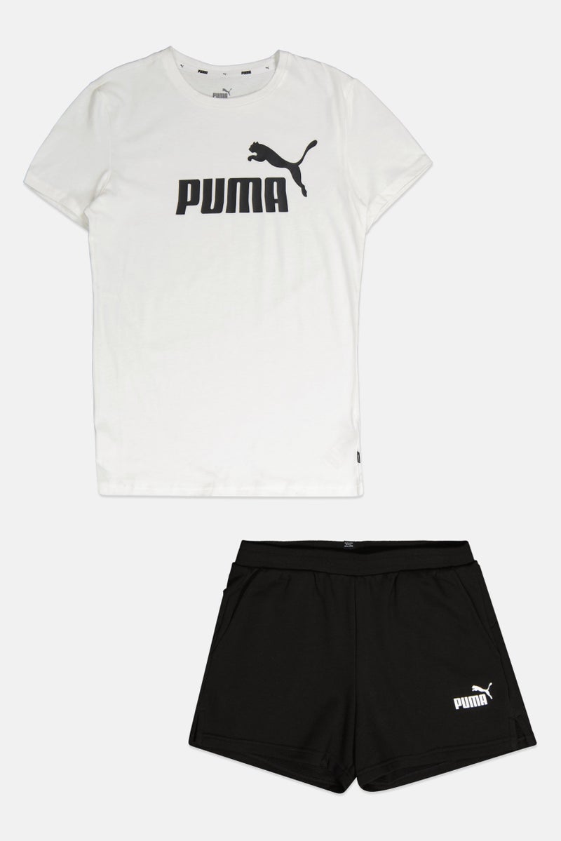 PUMA Kids Girl 2 Pieces Sportswear Fit Training Top And Short Set, Black - Image 1