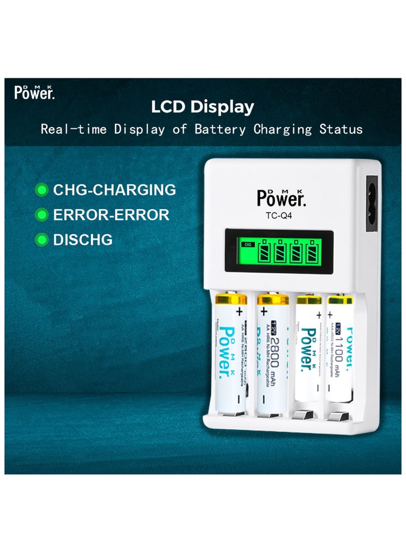 DMK Power 4pcs AA 1.2V 2800mAh High Capacity Rechargeable Batteries and TC-Q4 AAA AA Four Slot Independent Intelligent Quick LCD Charger for Ni-MH/Ni-CD Rechargeable Batteries with 3pin UK Plug Cable - Image 3