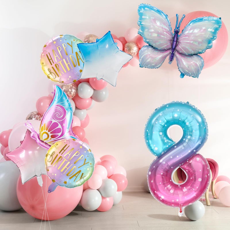 Zlongron butterfly balloon 8 year old birthday pary decorations, 40 inch number 8, gradient pink color butterfly balloon suitable for theme pary decorations (8) - Image 4