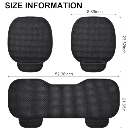 STHIRA® 3Pcs Breathable Car Seat Covers Full Set Front & Rear Seat Covers with Anti-Slip Silicone Backing,Storage Pouches,Durable Car Cushions Stylish Universal Cover, Black - Image 2