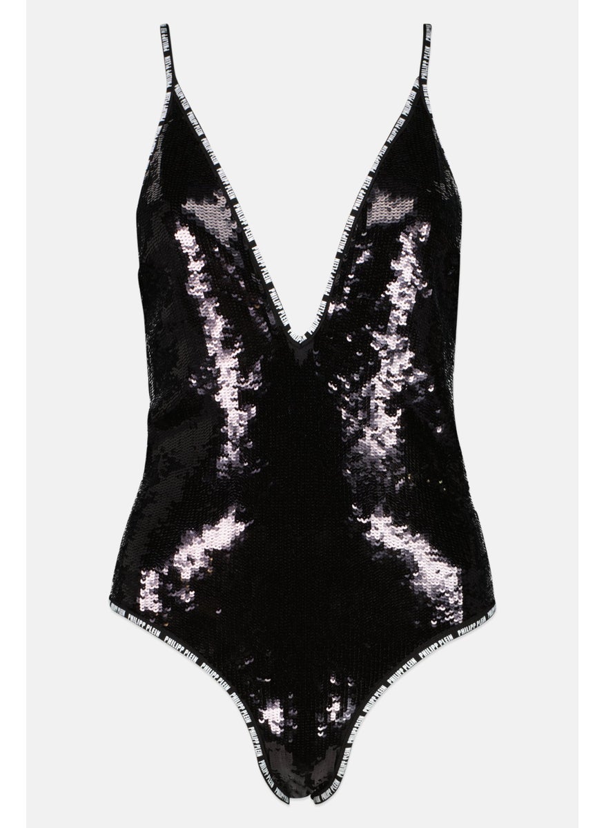 PHILIPP PLEIN Women Textured Sequin Non Padded Non Wired  One Piece, Black  - Image 1