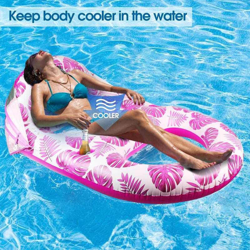 COOLCOOLDEE Pool Lounge Float with Canopy UPF50+,Extra Large Pool Floats for Adults Heavy Duty,Inflatable Lounger Float with Cup Holder & Backrest,Footrest - Image 3
