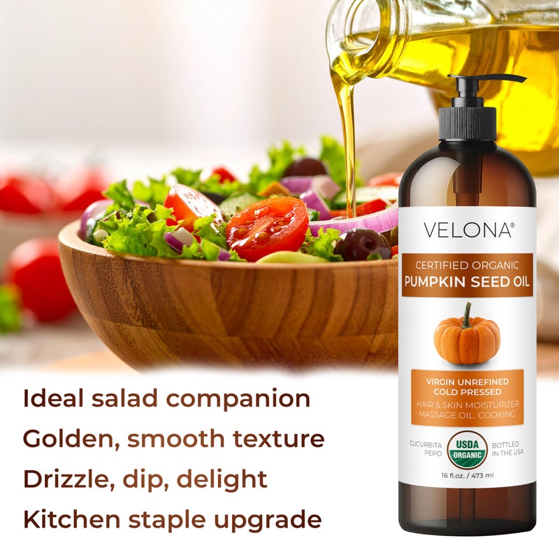 velona Pumpkin Seed Oil USDA Certified Organic - 8 Fl Oz | 100% Pure and Natural Carrier Oil | Unrefined, Cold Pressed | Cooking, Face, Hair, Body & Skin Care | Use Today - Enjoy Result - Image 5