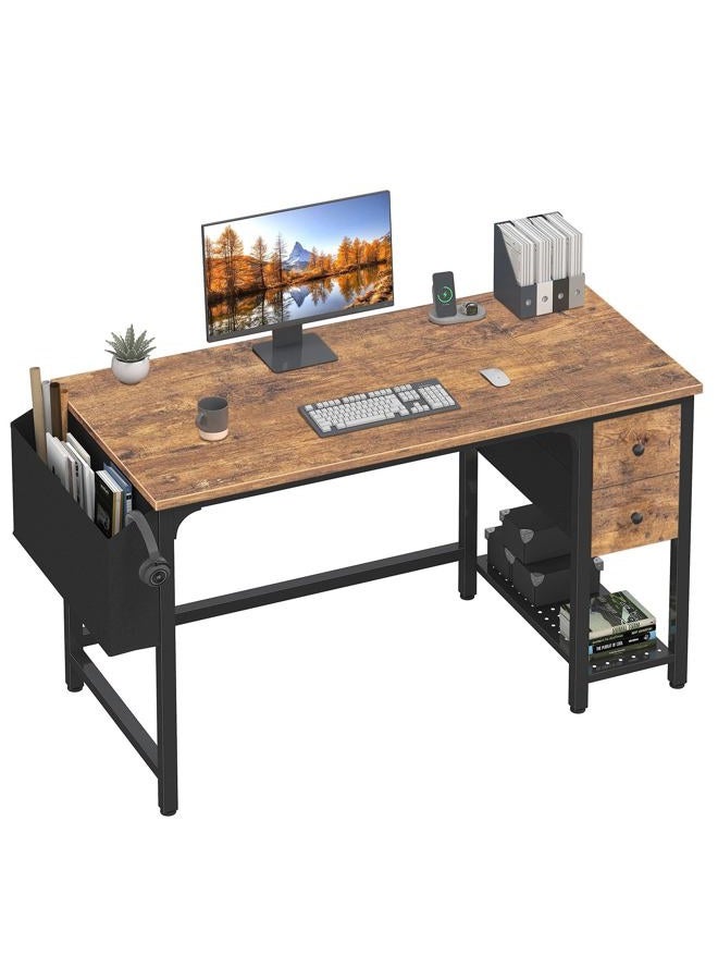 Lufeiya Gaming Desk with Fabric Drawers, 47 Inch Computer Desk for Home Office, Modern Simple Study Writing Table PC Desks for Bedroom, Black - Image 1