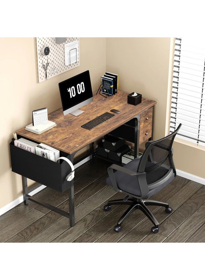 Lufeiya Gaming Desk with Fabric Drawers, 47 Inch Computer Desk for Home Office, Modern Simple Study Writing Table PC Desks for Bedroom, Black - Image 2