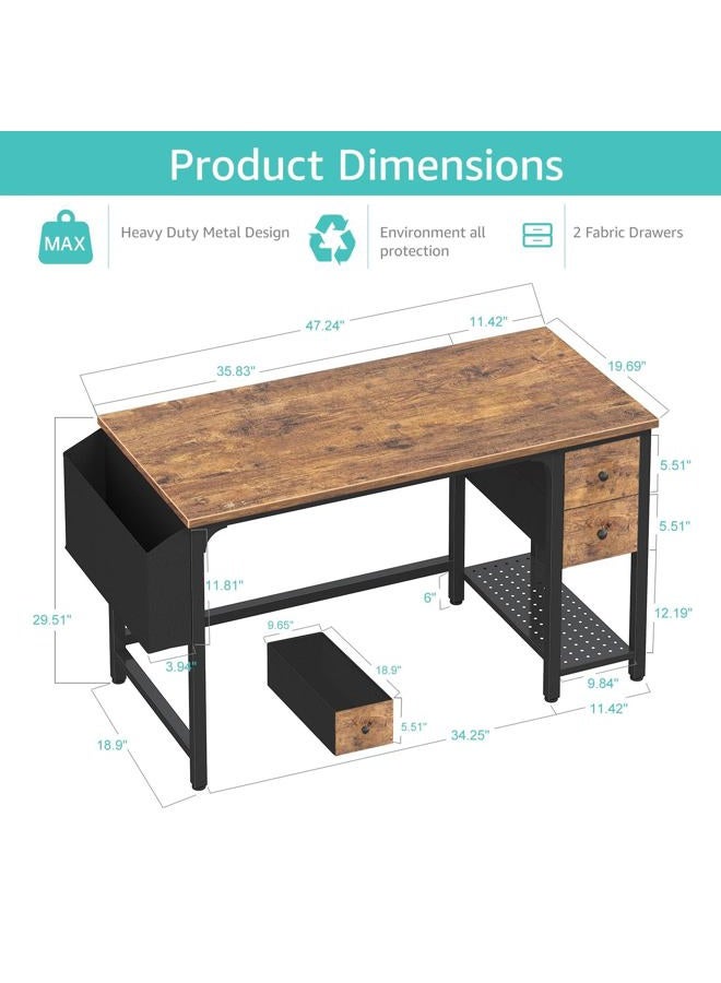 Lufeiya Gaming Desk with Fabric Drawers, 47 Inch Computer Desk for Home Office, Modern Simple Study Writing Table PC Desks for Bedroom, Black - Image 3