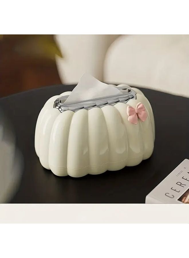 White Shell Shaped Tissue Box Holder With Pink Bow Decorative Storage Organizer - Image 1