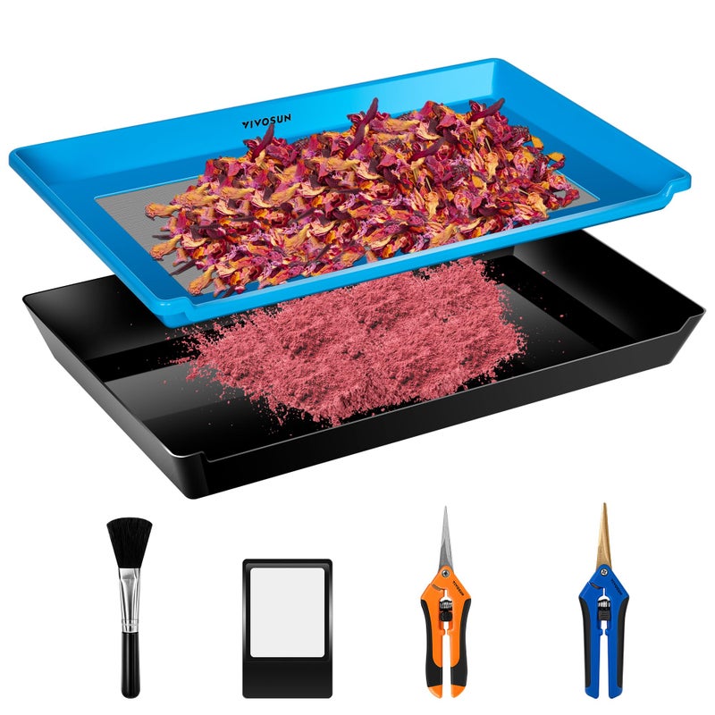 VIVOSUN Heavy Duty 2in1 Trimming Tray Dry Sift Screen Set with 150 Micron Fine Mesh Screen and 2 Trimming Scissors Blue