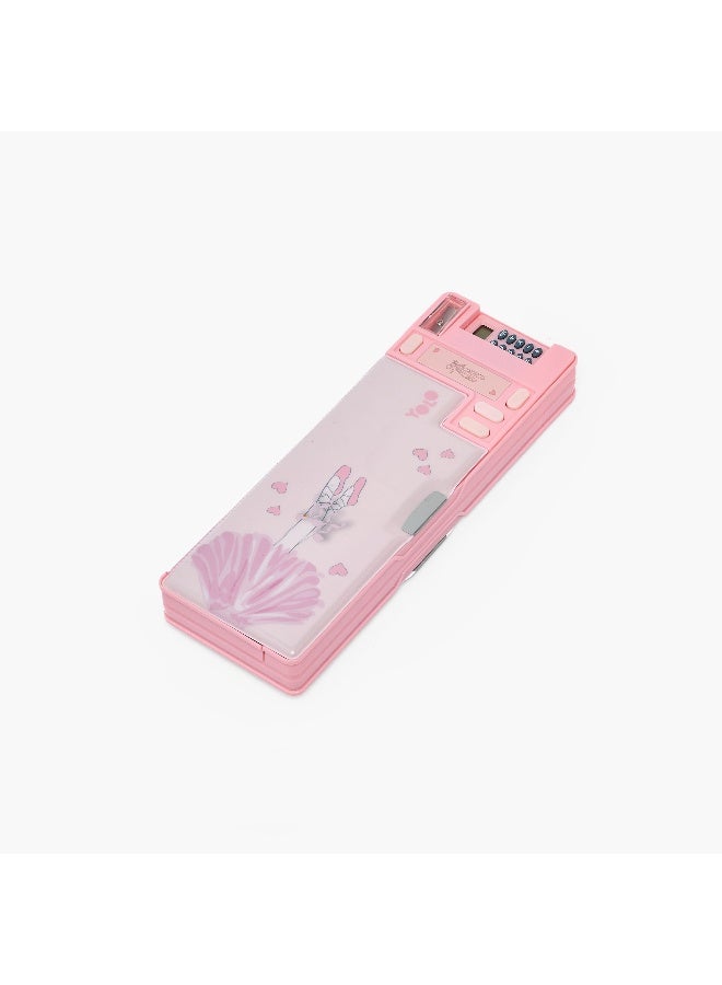 YOLO Pencil Case-Ballerina-2 Cmprts- (Plastic) Pink \ 3.8X26X9.5 - Image 4