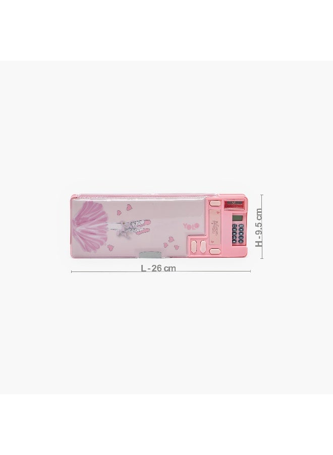 YOLO Pencil Case-Ballerina-2 Cmprts- (Plastic) Pink \ 3.8X26X9.5 - Image 5
