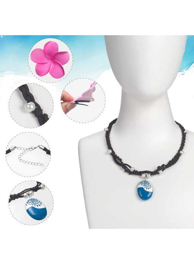 GHGMAO Princess Costume Accessories Hawaiian Flowers Garland Headband Flower Clips Necklace Boho Shell Anklet Halloween Party Favors Dress Up Accessories - Image 4