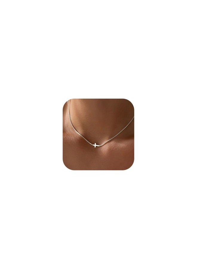 Rotnso Cross Necklace for Women 14K Real Gold Silver Plated Dainty Small Cross Pendant Choker Simple Trendy Cute Cross Charm Chain Necklace Easter Basket Stuffers Baptism Religious Faith Jewelry Gift - Image 1