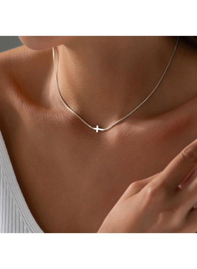 Rotnso Cross Necklace for Women 14K Real Gold Silver Plated Dainty Small Cross Pendant Choker Simple Trendy Cute Cross Charm Chain Necklace Easter Basket Stuffers Baptism Religious Faith Jewelry Gift - Image 2