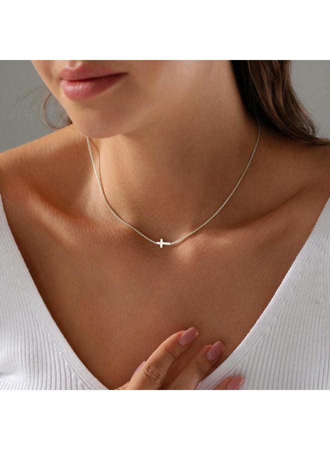 Rotnso Cross Necklace for Women 14K Real Gold Silver Plated Dainty Small Cross Pendant Choker Simple Trendy Cute Cross Charm Chain Necklace Easter Basket Stuffers Baptism Religious Faith Jewelry Gift - Image 3