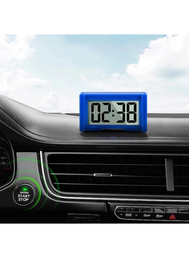 Meetion 1pc Small Digital Clock, Vehicle Adhesive Clock with Jumbo LCD Time & Day Display, Mini Car Dashboard Clock Battery Operated for Desktop Car Truck Dashboard & Air Vent (Blue)  - Image 3