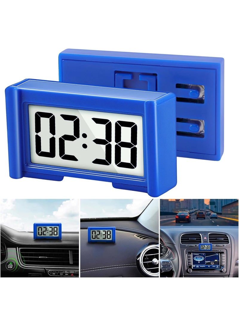 Meetion 1pc Small Digital Clock, Vehicle Adhesive Clock with Jumbo LCD Time & Day Display, Mini Car Dashboard Clock Battery Operated for Desktop Car Truck Dashboard & Air Vent (Blue)  - Image 1