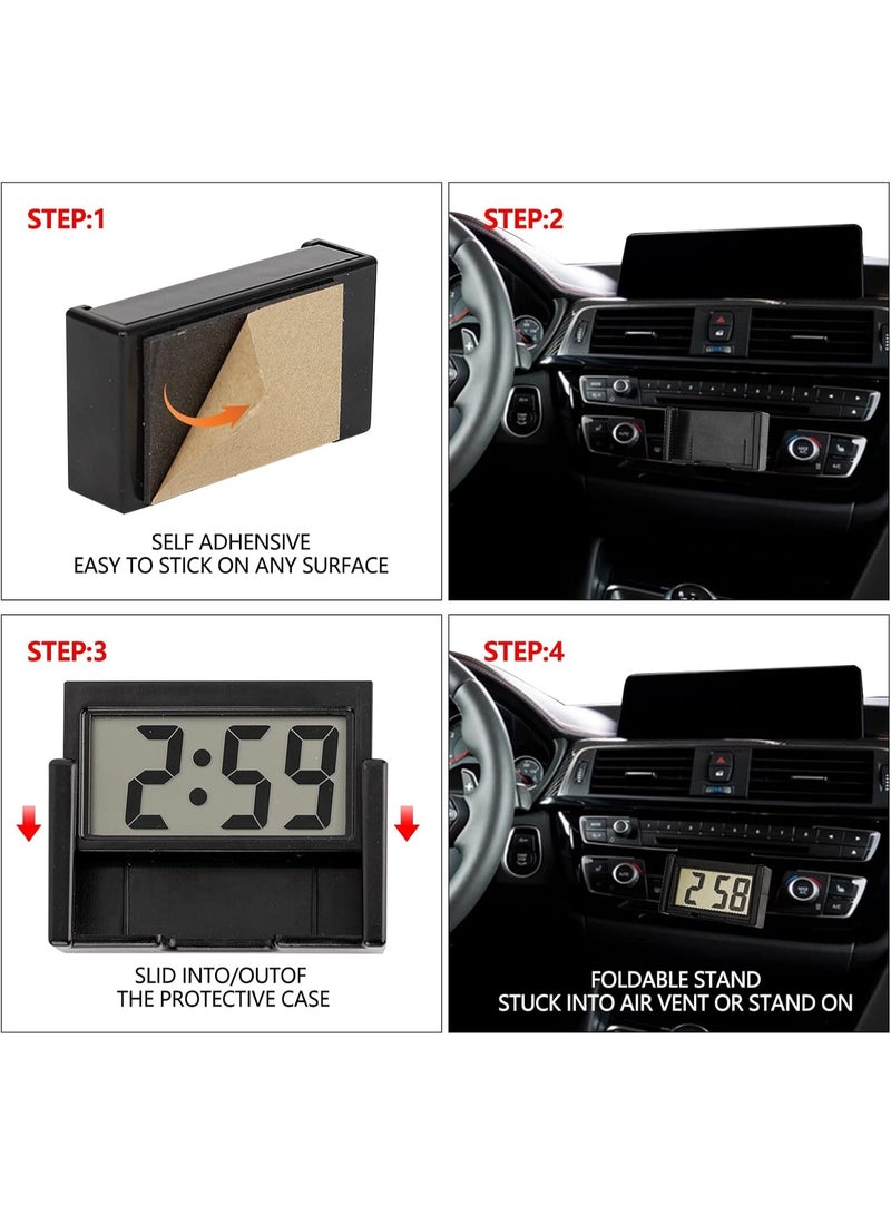 Meetion 1pc Small Digital Clock, Vehicle Adhesive Clock with Jumbo LCD Time & Day Display, Mini Car Dashboard Clock Battery Operated for Desktop Car Truck Dashboard & Air Vent (Blue)  - Image 4