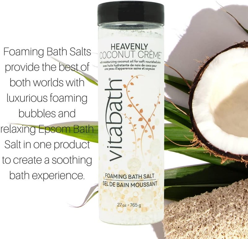 Vitabath Heavenly Coconut Crme Foaming Bath Salts Relaxing Bubble Aromatherapy Skincare Muscle Body Ache Soothing Skin Nourishing Foamy Soak for Women Men 27 oz - Image 4