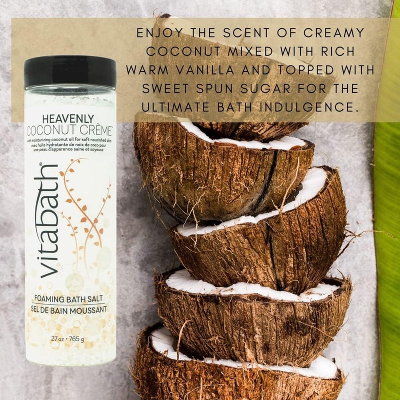Vitabath Heavenly Coconut Crme Foaming Bath Salts Relaxing Bubble Aromatherapy Skincare Muscle Body Ache Soothing Skin Nourishing Foamy Soak for Women Men 27 oz - Image 3