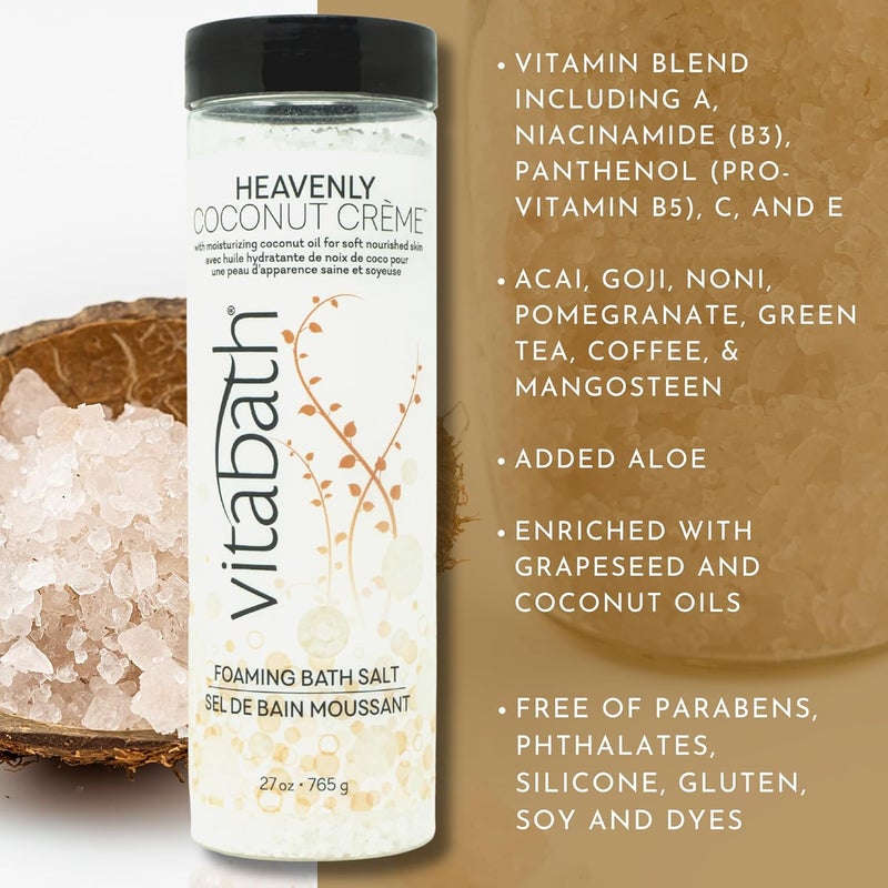 Vitabath Heavenly Coconut Crme Foaming Bath Salts Relaxing Bubble Aromatherapy Skincare Muscle Body Ache Soothing Skin Nourishing Foamy Soak for Women Men 27 oz - Image 2