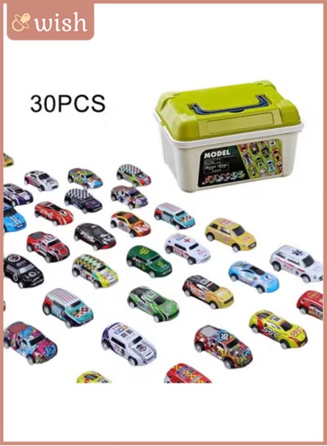 Wish Pull Back Cars with Storage Box, 30pcs Racing Cars, Colorful Toy Car with Different Patterns, Made of Aluminum Alloy, Suitable for Boys and Girls of All Ages - Image 1