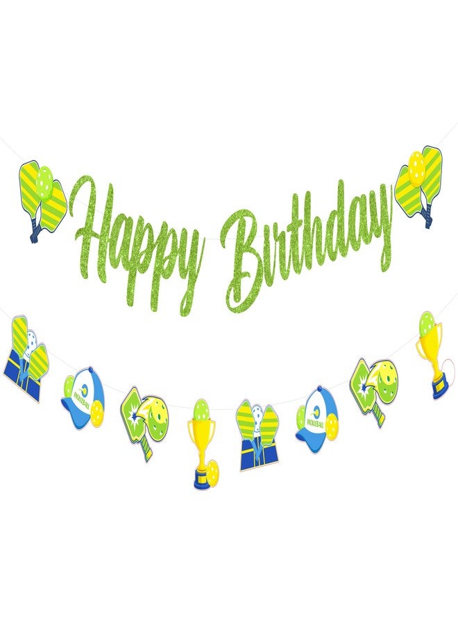 Cheereveal Pickleball Happy Birthday Banner with Garland - Funny Pickle Birthday Party Decorations, Sports Theme Party Supplies Decor - Image 1