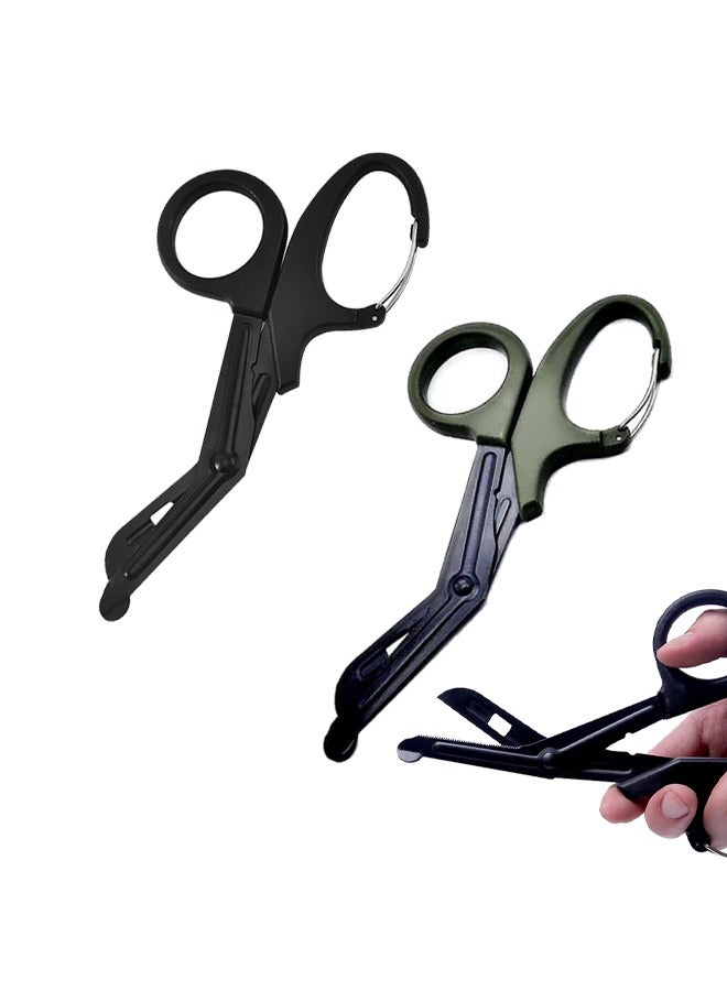 2 PCS Trauma Shears Medical Scissors with Carabiner, 7.5" Bandage Nursing Scissors, Premium Fluoride-Coated Surgical Scissors for Nurses, Doctors, Nursing Students, First Aid, EMT and EMS Black - Image 1