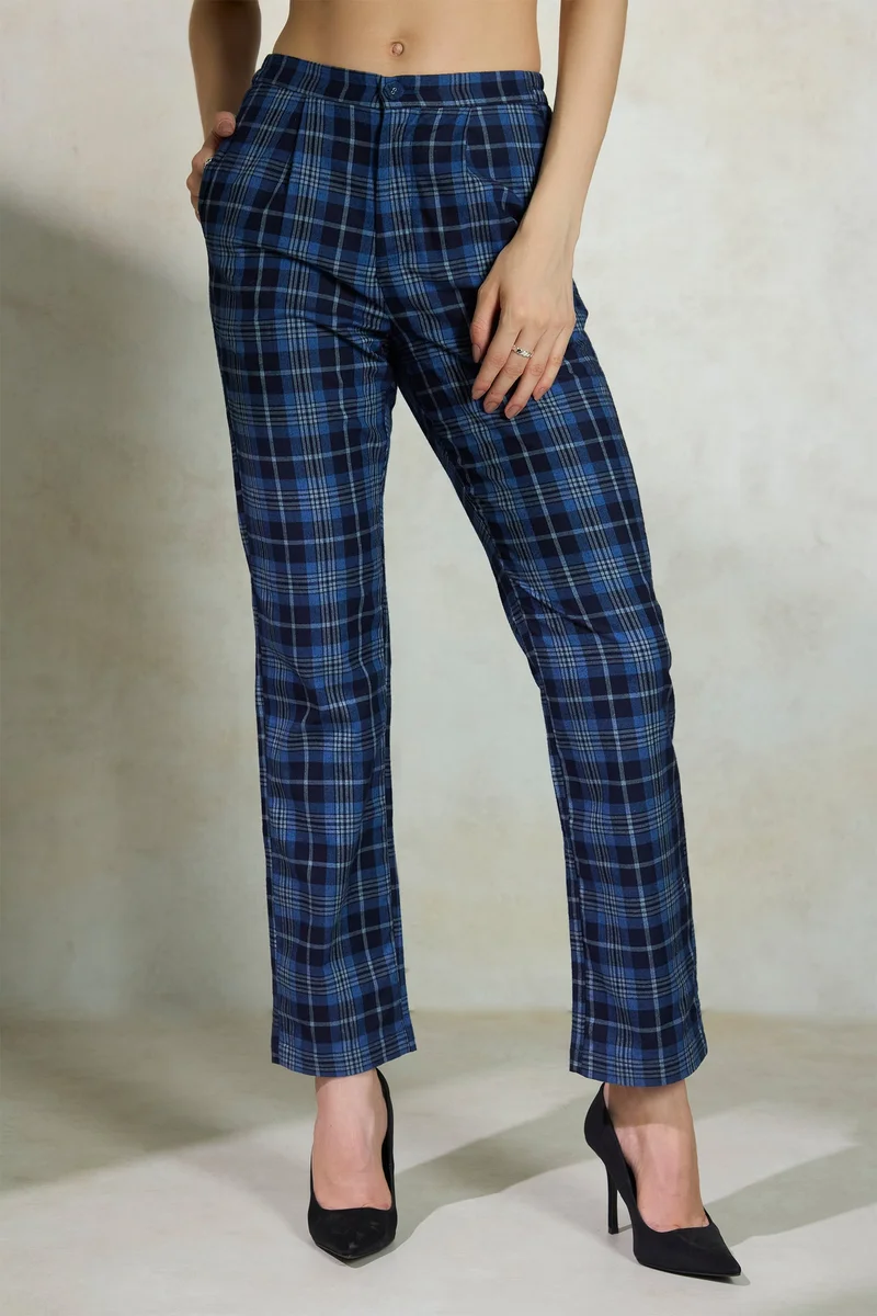 Virgio Checks Cotton Retrocheck Wide Leg Trouser for Women