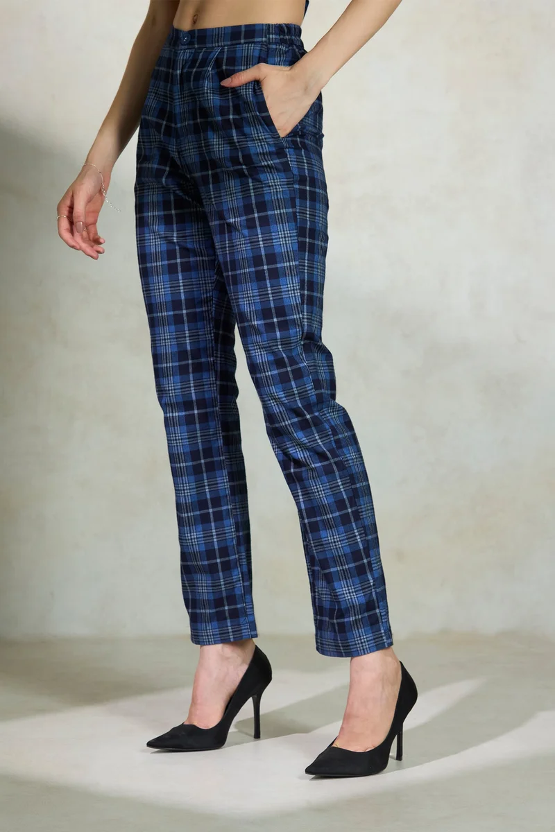 Virgio  Checks Cotton Retrocheck Wide Leg Trouser for Women for Women | Best Price UAE