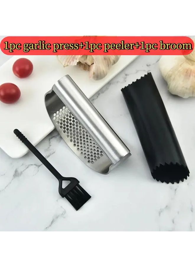 3 In 1 Garlic Press Peeler And Broom Combo Kit Easy Clean And Portable For Kitchen Camping - Image 2