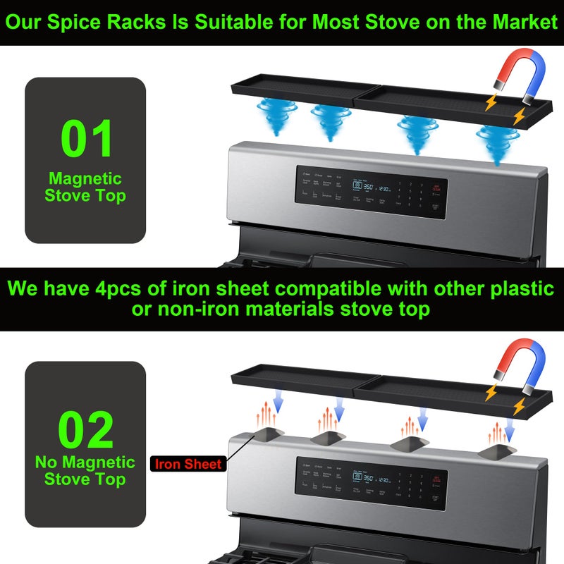 Mofason Silicone Magnetic Stove Top Shelf 30 Inch  Kitchen Over Stove Oven Shelf  Magnetic Spice Rack Organizer  Non-Slip Above Stovetop Tray For Back Of Stove -Black - Image 3