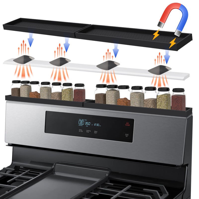 Mofason Silicone Magnetic Stove Top Shelf 30 Inch  Kitchen Over Stove Oven Shelf  Magnetic Spice Rack Organizer  Non-Slip Above Stovetop Tray For Back Of Stove -Black - Image 1