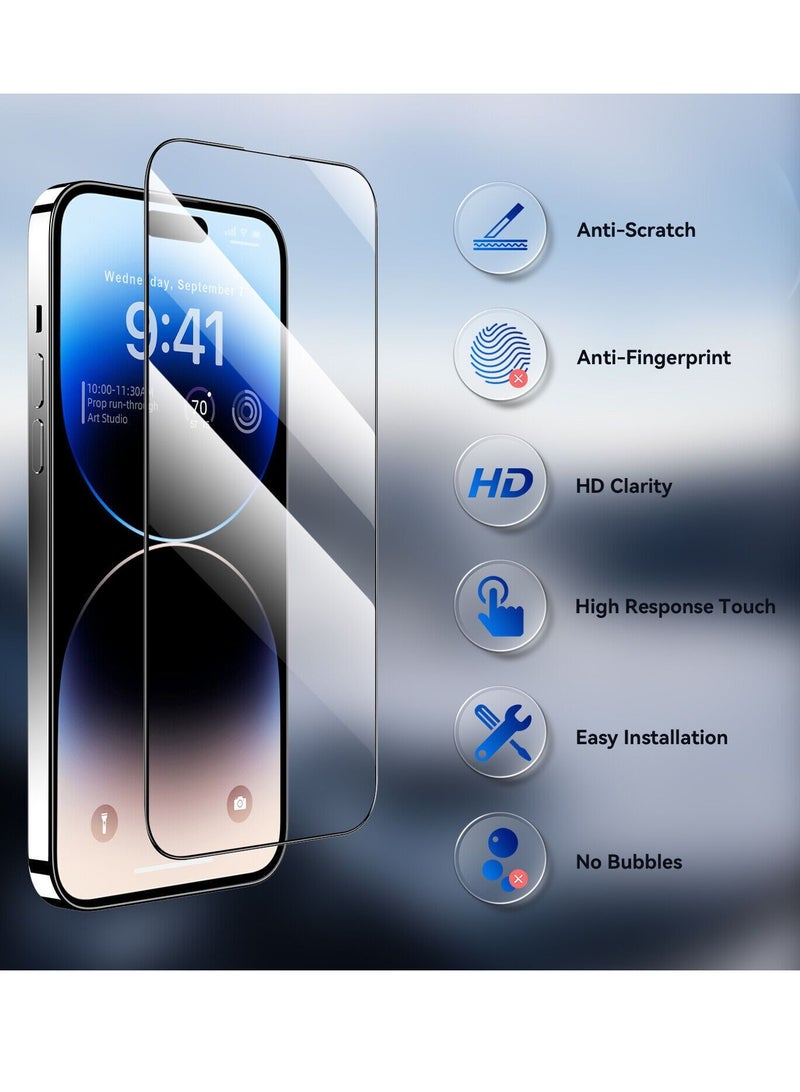 BORTONY Tempered Glass Screen Protector (14 Pro Max) Film Full Coverage Edge to Edge Case Friendly 9D Screen Protector For Apple iPhone 14 Pro Max 6.7'' Clear/BLACK - Image 3