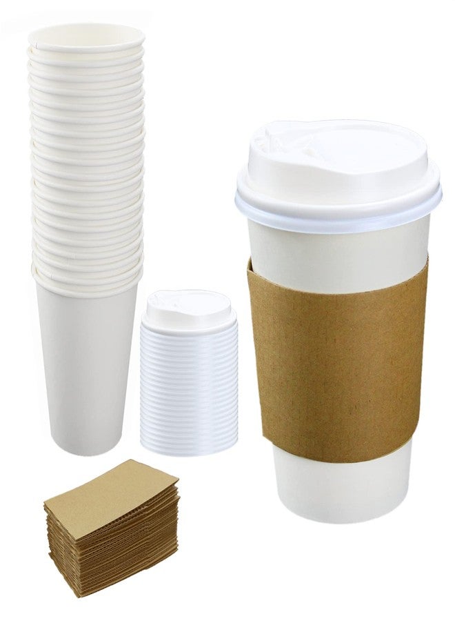 Lechay Disposable Coffee Cups with Lids, 12 oz 20 pcs White Paper Coffee Cups with Lids Drinking Cup for Water, Coffee or Tea - Image 1
