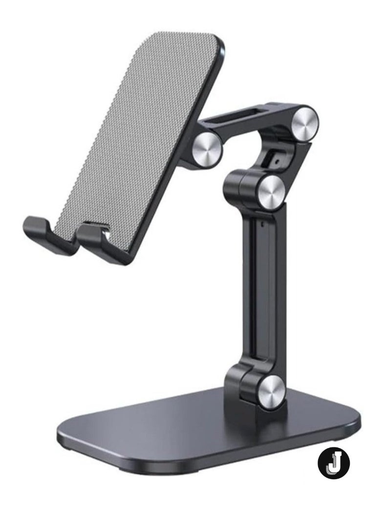 JAJEEK Double Folding Desktop Smartphone and Tablet Stand Holder with Adjustable Angle and Height – Black - Image 1