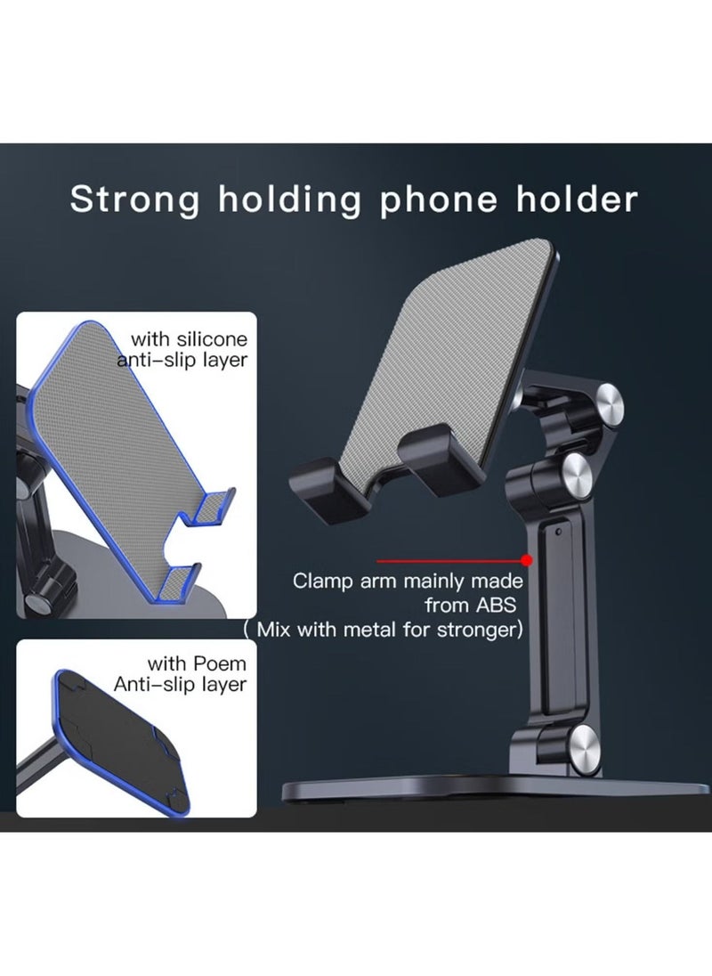 JAJEEK Double Folding Desktop Smartphone and Tablet Stand Holder with Adjustable Angle and Height – Black - Image 4