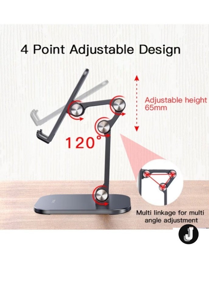 JAJEEK Double Folding Desktop Smartphone and Tablet Stand Holder with Adjustable Angle and Height – Black - Image 2