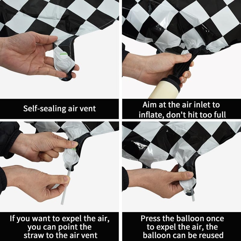 TONIFUL 40 Inch Checkered Number 3 Balloon 3rd Race Car Birthday Party Supplies Black and White Large Number Balloon for Girls Boys 3rd Birthday Fast Race Car Flag Party Decorations - Image 3