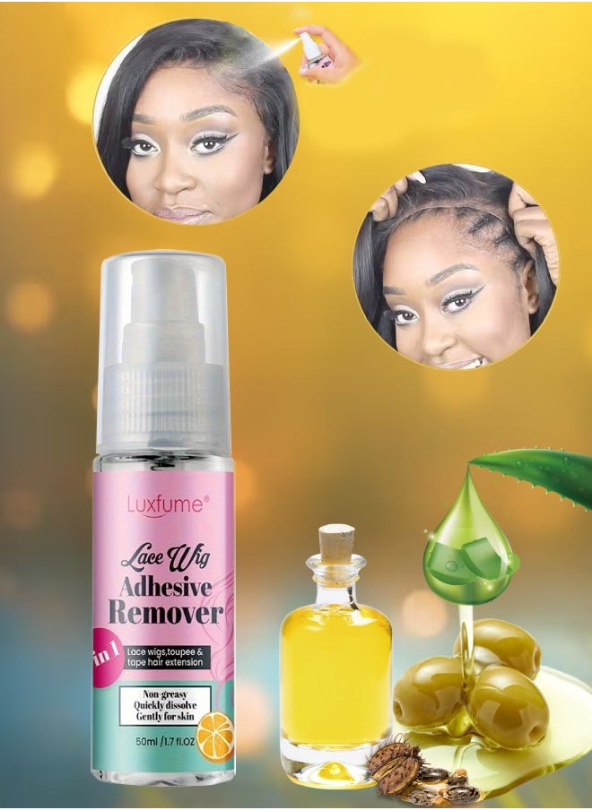 Luxfume 50ml Lace Wig Adhesive Remover Spray 3 in 1 Lace Wigs Toupee and Tape Hair Extension Remover Non Greasy Quickly Dissolve Wig Lace Wig Tape Remover Gentle on Skin Hairline and Wigs  - Image 1