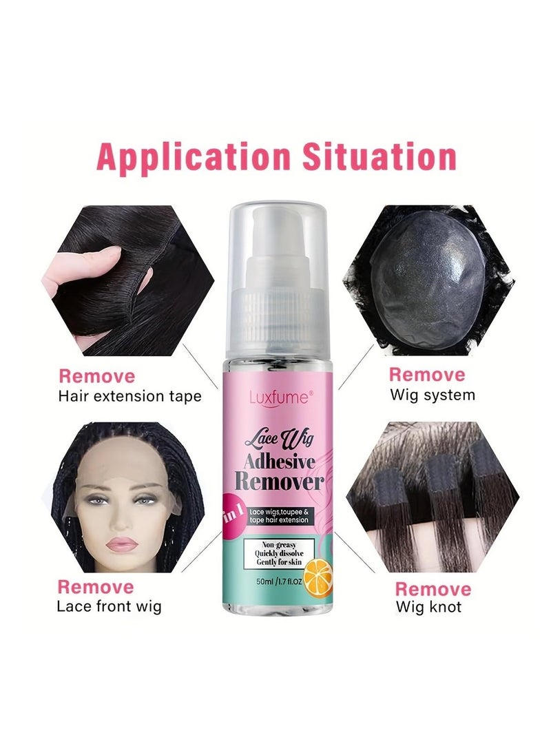 Luxfume 50ml Lace Wig Adhesive Remover Spray 3 in 1 Lace Wigs Toupee and Tape Hair Extension Remover Non Greasy Quickly Dissolve Wig Lace Wig Tape Remover Gentle on Skin Hairline and Wigs  - Image 2