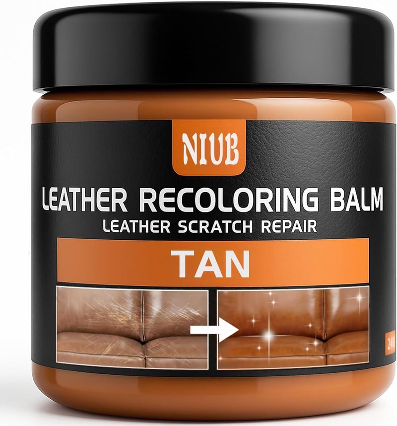 NIUB Leather Recoloring Balm Leather Color Restorer Scratch Repair Leather Paint for Furniture Couches Car Seats Shoes Bags Leather Dye and Restorer Restores Faded and Scratched Leather-TAN - Image 1