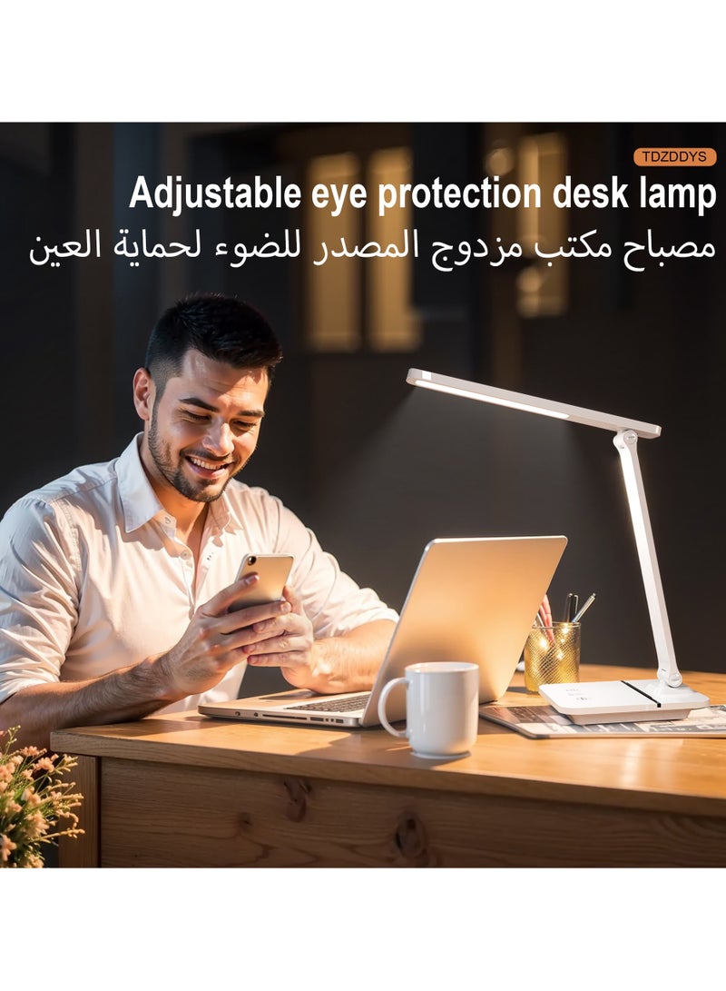 TDZDDYS مصباح مكتب LED TDZDDYS للمنزل والمكتب، ضوء قراءة مراعي للعين بثلاثة أوضاع لون، قابل للتعتيم، مؤقت ووضع القراءة، منفذ USB للمهام مثل القراءة والخياطة والأعمال اليدوية ولوازم المدرسة والألغاز - Image 2