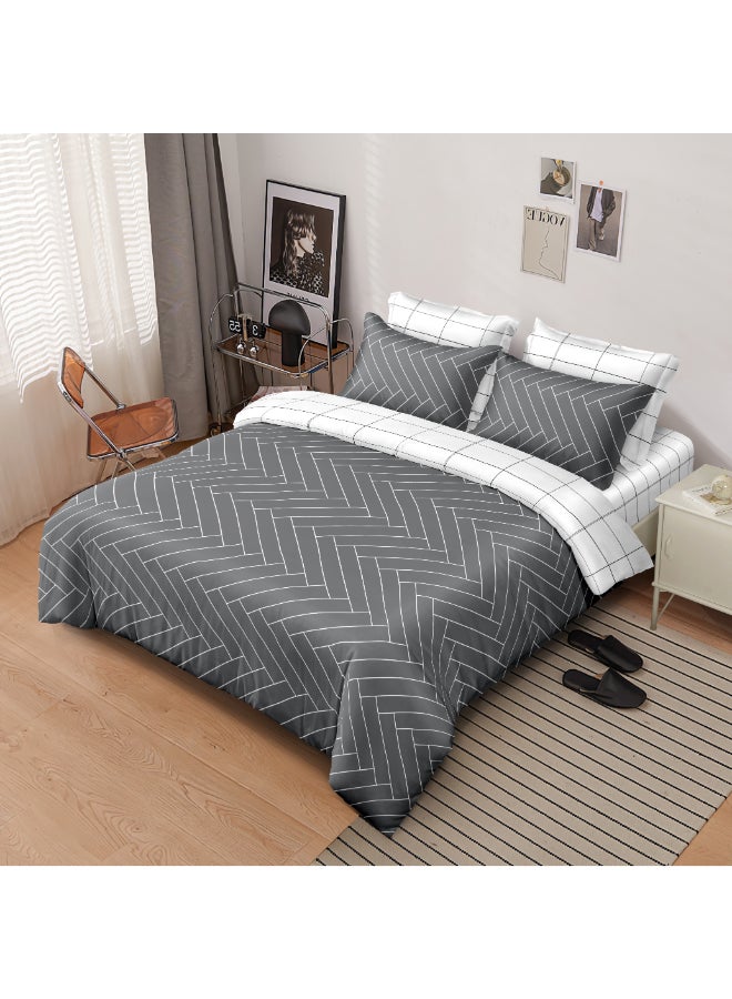 ايست من نون طقم غطاء لحاف من 6 قطع | مصنوع من ألياف دقيقة ناعمة | ألوان متعددة | غطاء لحاف واحد 260 × 220 سم، ملاءة سرير واحدة 200 × 200 سم مع جيب عميق 30 سم، 4 أكياس وسادة 50 × 75 سم | مناسب لمرتبة كينج سايز - Image 1