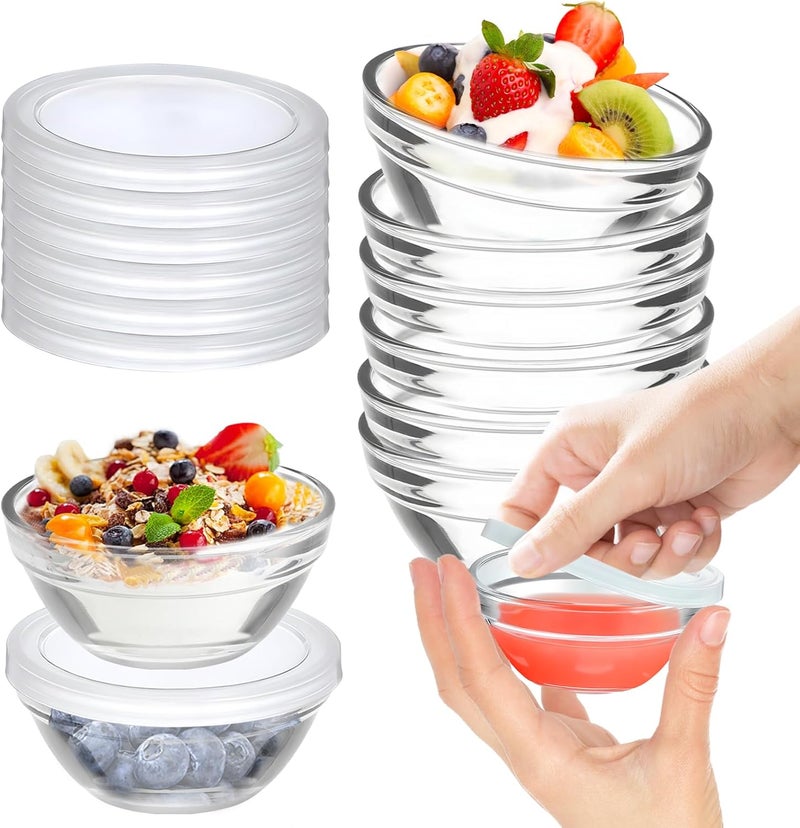 FUYITE 6 Pack Mini 3 Inch Small Glass Bowls with 6 Pack Lids 25 oz Clear Glass Pinch Bowls Condiment Containers for Dips Nuts Candy Snacks Meal Prep Bowls - Image 1