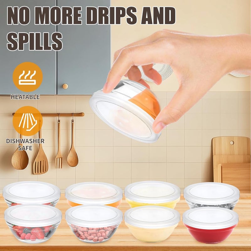 FUYITE 6 Pack Mini 3 Inch Small Glass Bowls with 6 Pack Lids 25 oz Clear Glass Pinch Bowls Condiment Containers for Dips Nuts Candy Snacks Meal Prep Bowls - Image 4