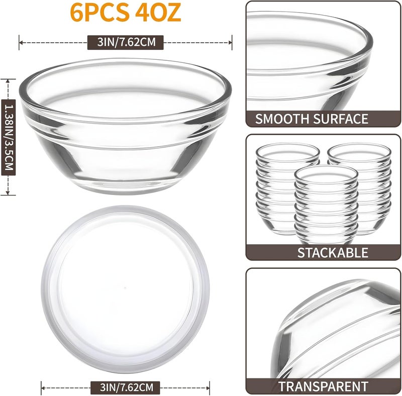 FUYITE 6 Pack Mini 3 Inch Small Glass Bowls with 6 Pack Lids 25 oz Clear Glass Pinch Bowls Condiment Containers for Dips Nuts Candy Snacks Meal Prep Bowls - Image 2