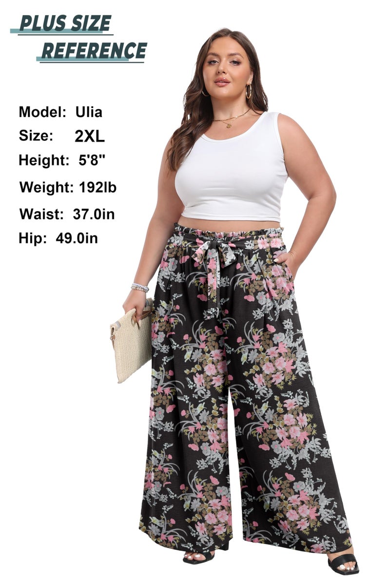 Lepunuo Women's Casual Loose Wide Floral Pants Comfy High Waisted Leaf Print with Pockets - Image 4